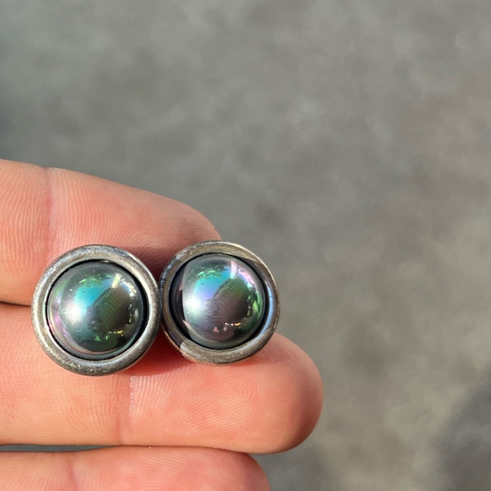 Barra Sterling Iridescent Silver Dome Earrings Round Blue Green Silver